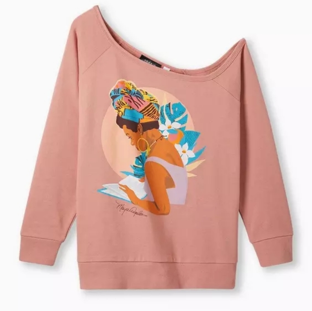 #TorridStrong Off-Shoulder Sweatshirt - French Terry Maya Angelou Rose Pink - Picture 4 of 16